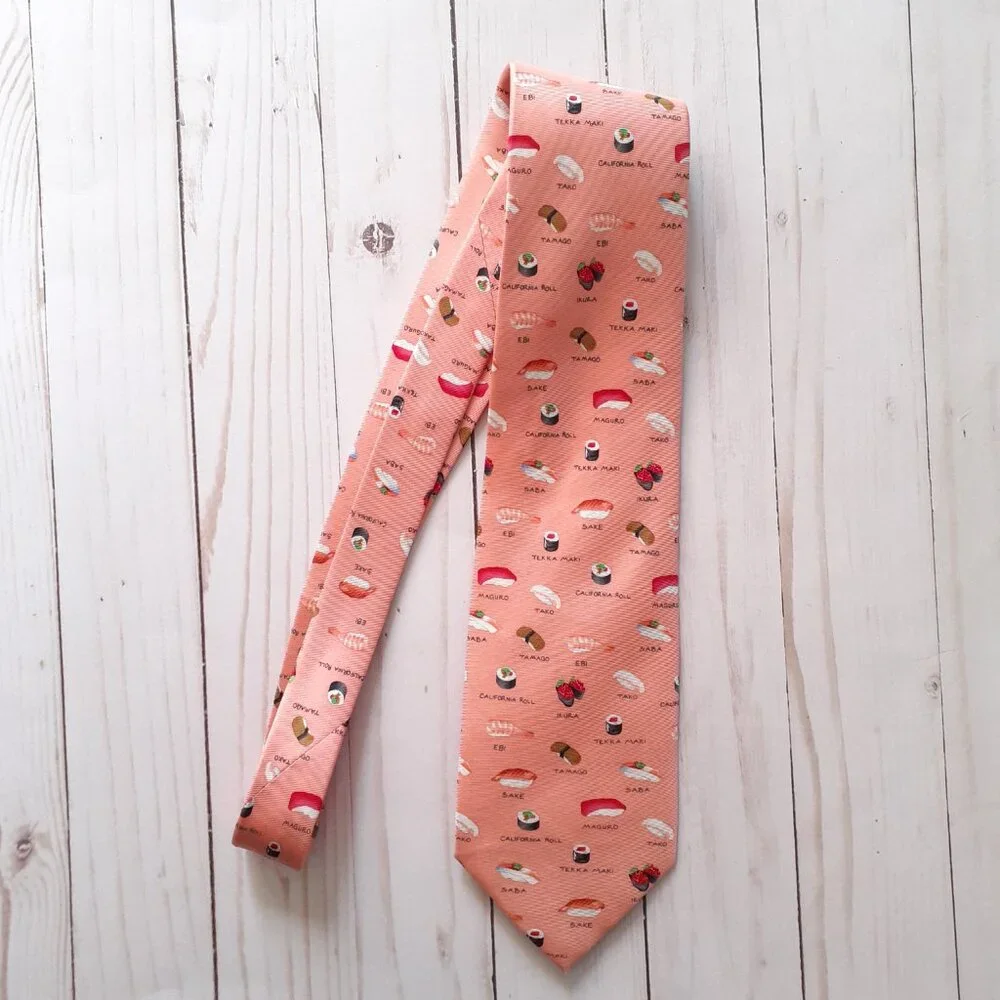 Alynn 'Sushi' Novelty Print Classic Width Silk Tie Pink